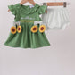 Green Sunflower Applique Bloomer Set Honeydew