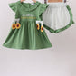 Green Sunflower Applique Shorts Set Honeydew