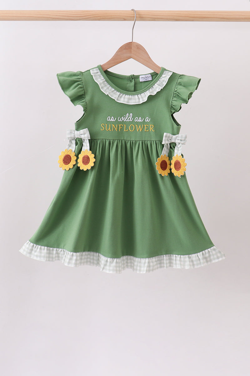 Green Sunflower Applique Dress Honeydew