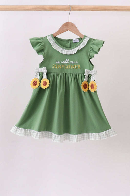 Green Sunflower Applique Dress Honeydew
