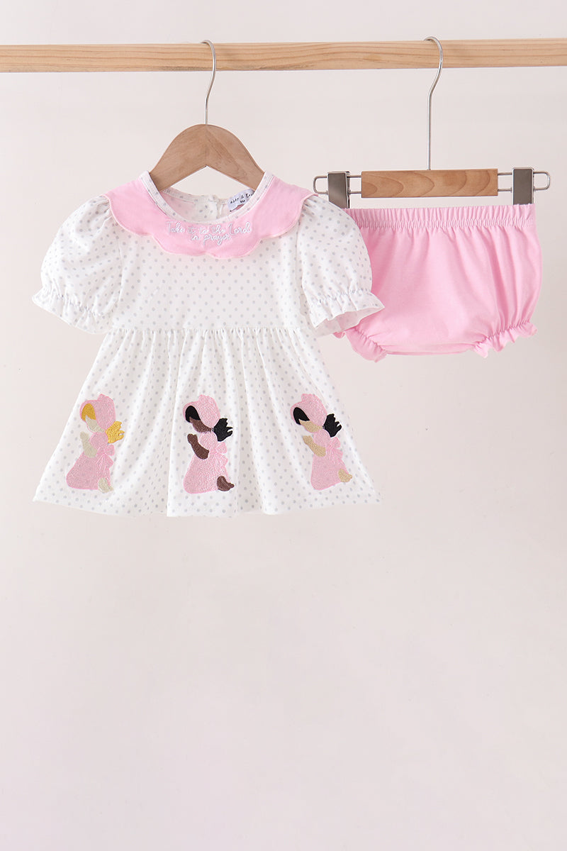 Pink Prayer Embroidered Ruffle Bloomer Set southernsweetpea