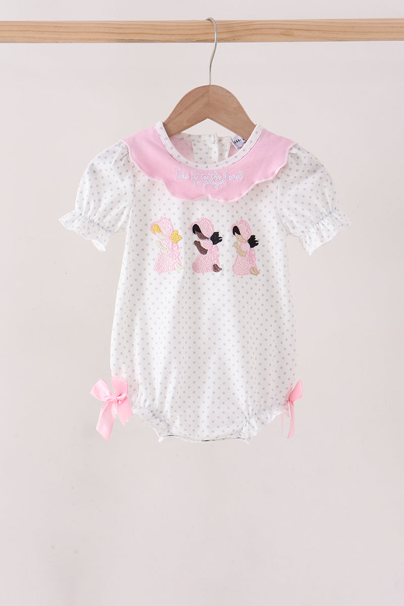 Pink Prayer Embroidered Ruffle Bubble Honeydew
