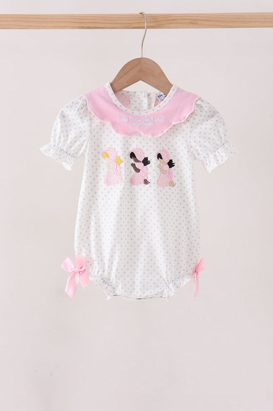 Pink Prayer Embroidered Ruffle Bubble Honeydew