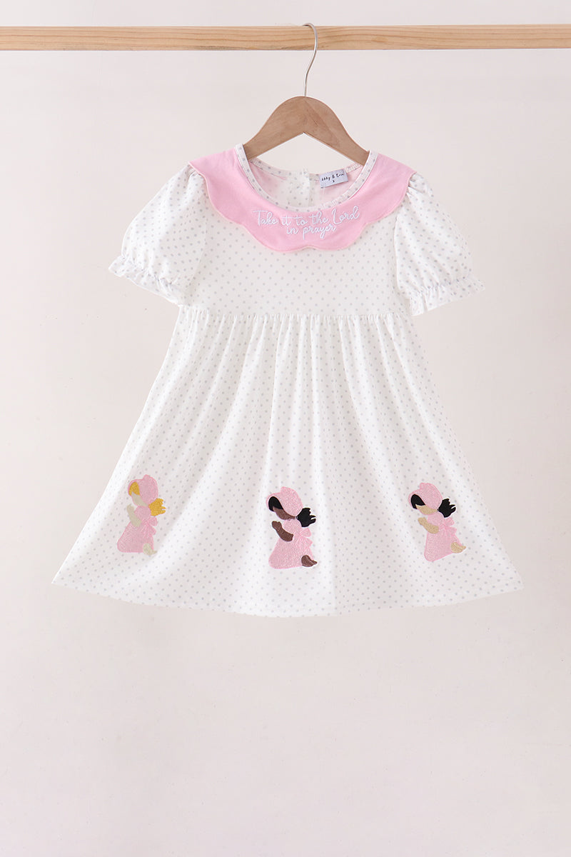 Pink Prayer Embroidered Ruffle Dress Honeydew