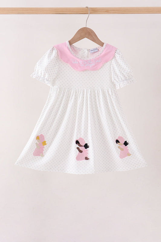 Pink Prayer Embroidered Ruffle Dress Honeydew