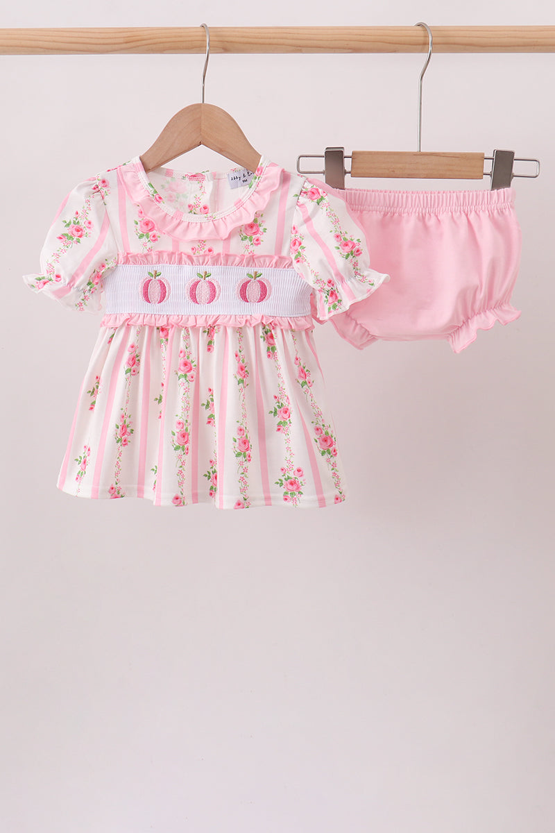Pretty Chic Pumpkin Machine Smocked Ruffle Bloomer Set southernsweetpea