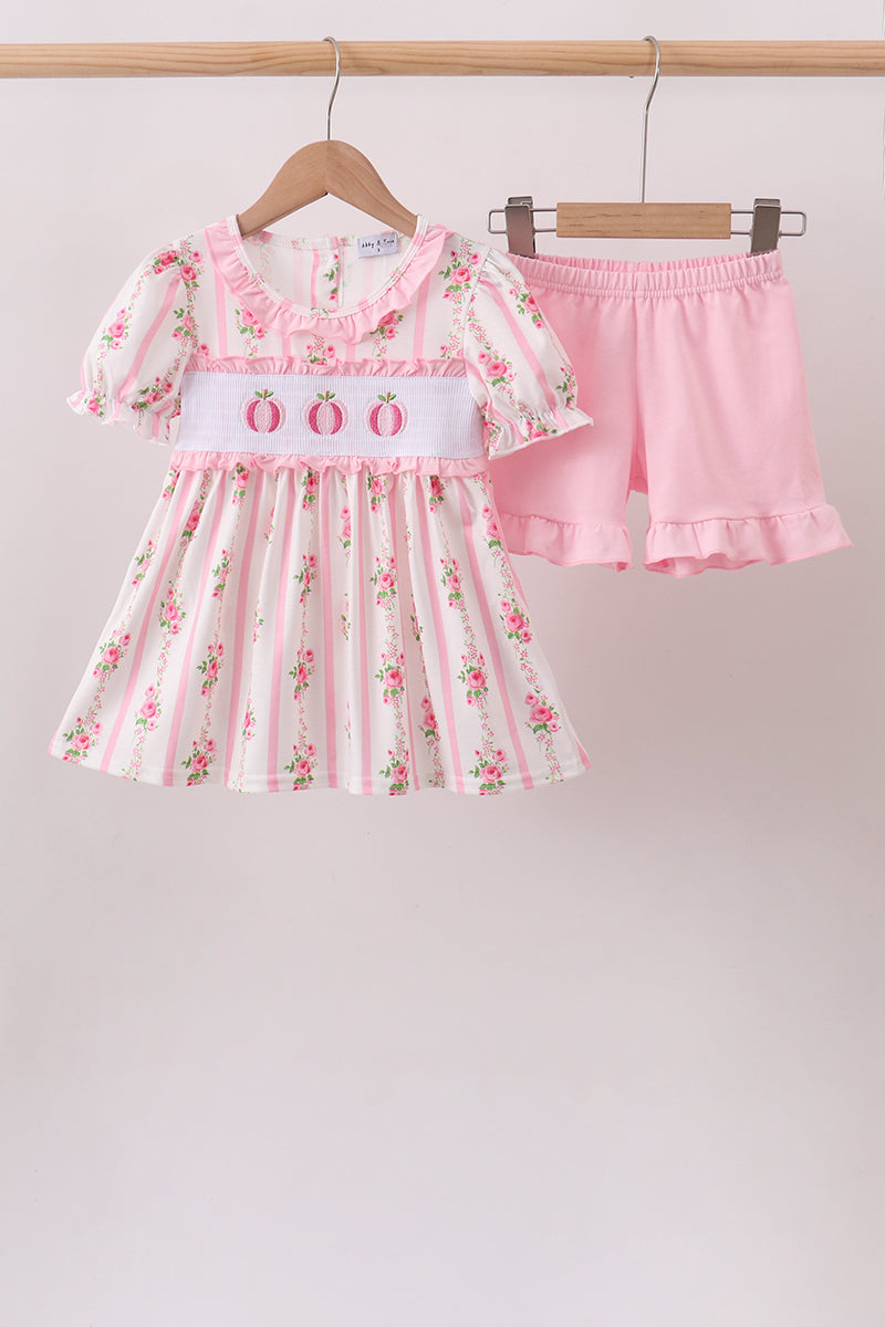 Pretty Chic Pumpkin Machine Smocked Ruffle Short Set Honeydew