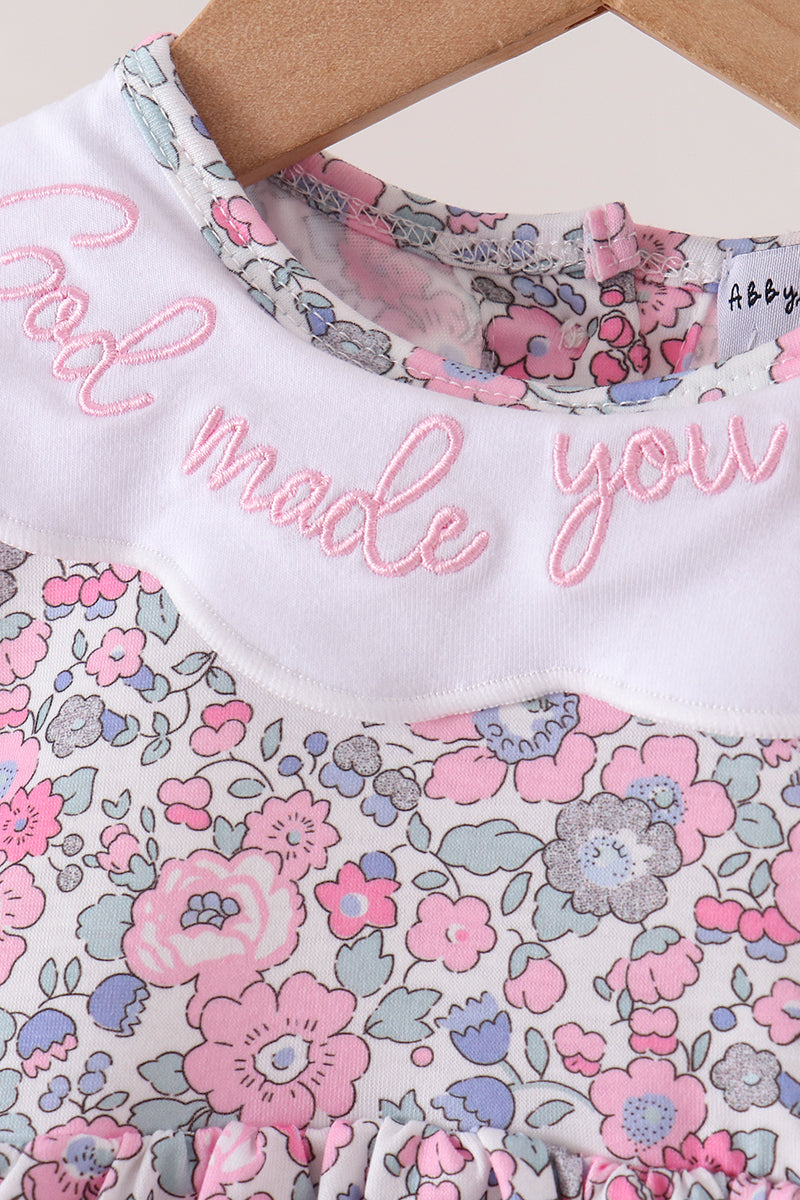 Pink Floral Embroidery "God Made you Special" Skirted Bubble Honeydew