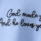 Blue Embroidery "God Made you Special" Jonjon Honeydew