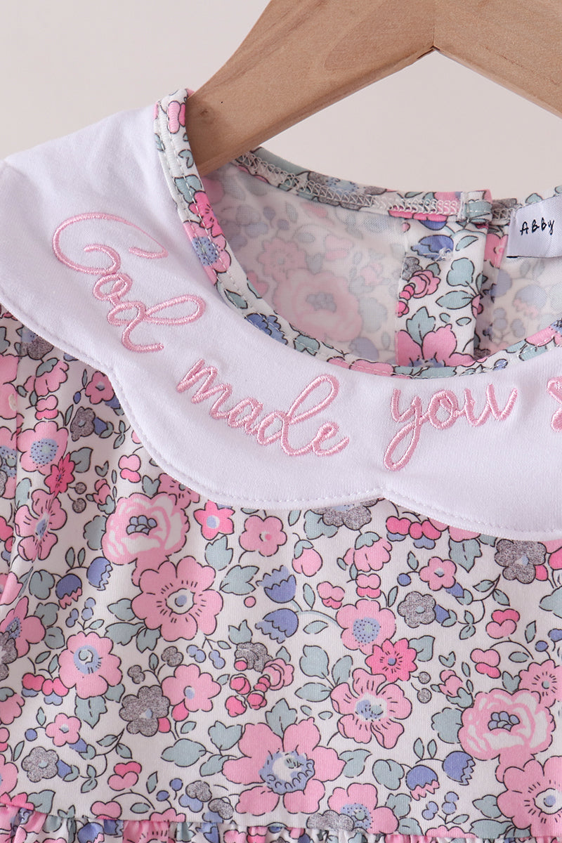 Pink Floral Embroidery "God Made you Special" Dress Honeydew