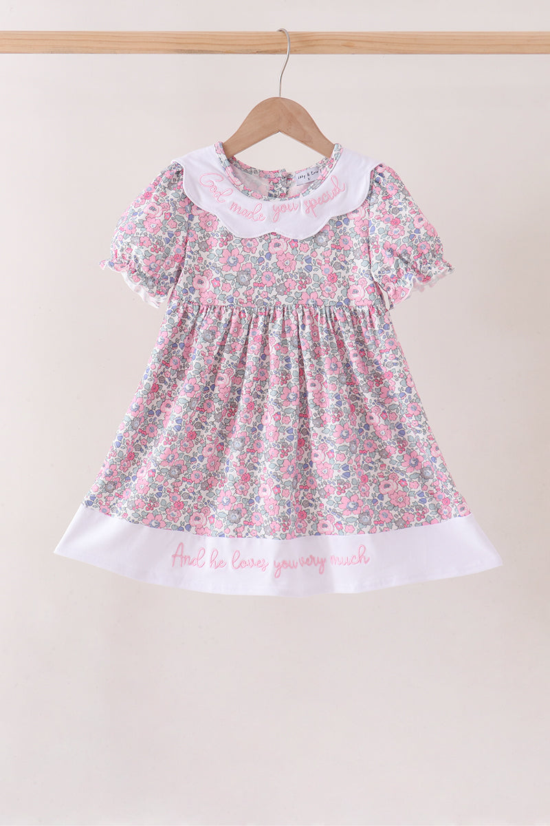 Pink Floral Embroidery "God Made you Special" Dress Honeydew