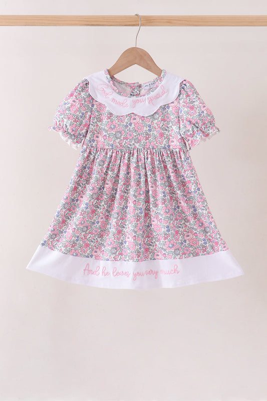 Pink Floral Embroidery "God Made you Special" Dress Honeydew