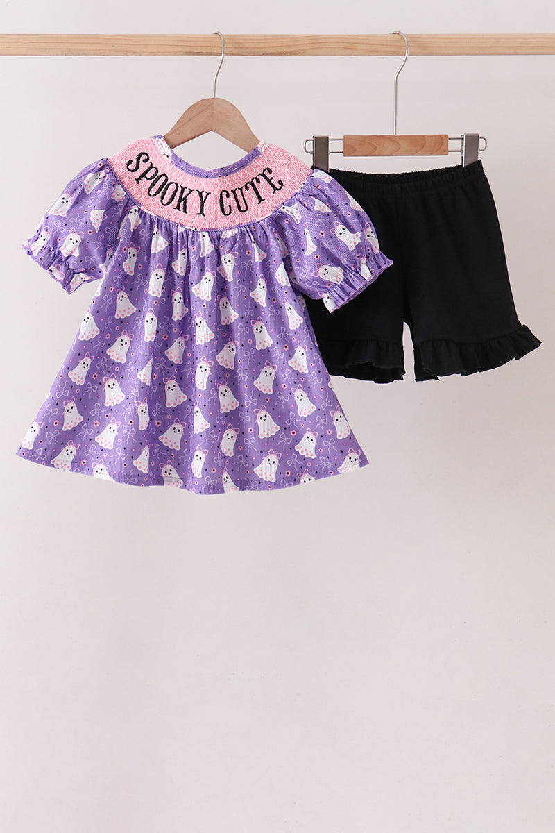 Purple Spooky Cute Smocked Ruffle Shorts Set Honeydew