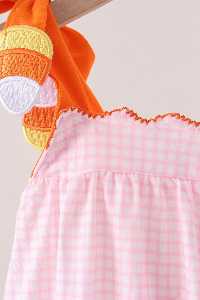 Pink Gingham Candy Corn Ruffle Bubble Honeydew