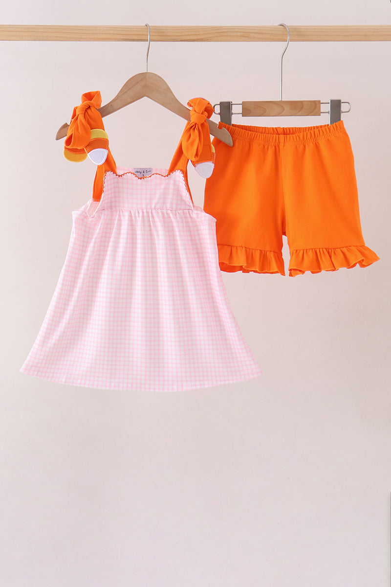 Pink Gingham Candy Corn Ruffle Shorts Set southernsweetpea
