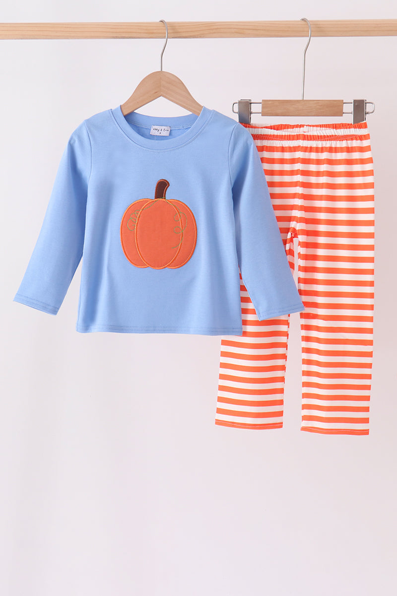 Blue Pumpkin Applique Pants Set Honeydew