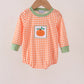 Orange Pumpkin Embroidery Gingham Boy Bubble Honeydew
