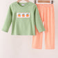 Sage Pumpkin Embroidery Gingham Pants Set Honeydew