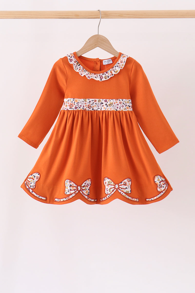 Orange Rust Floral Bow Ruffle Dress Honeydew