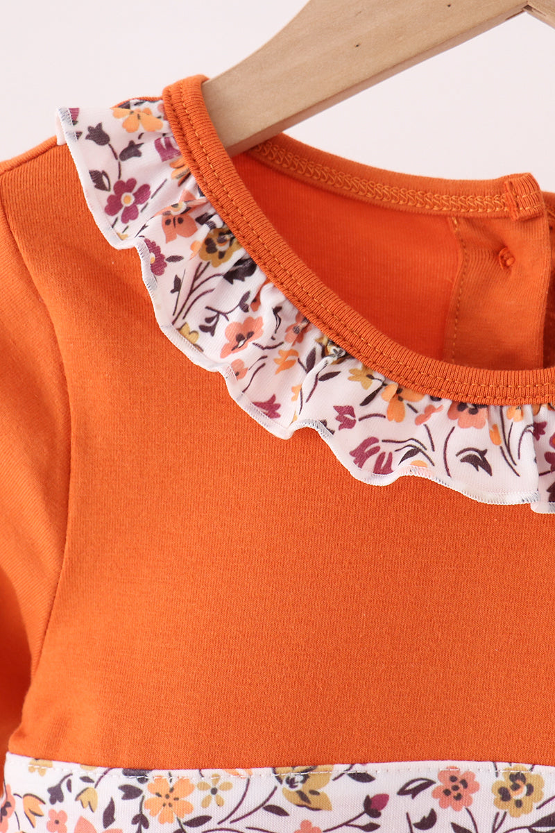 Orange Rust Floral Bow Ruffle Bloomer Set Honeydew