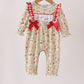 Holiday Goose Girl Ruffle Bow Embroidery Girl Romper Honeydew