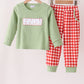 Holiday Plaid Goose Embroidery Boy Pants Set Honeydew