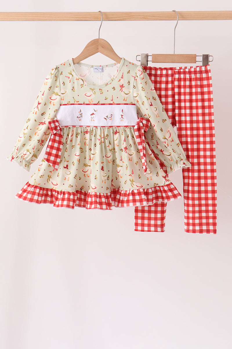 Holiday Goose Girl Embroidery Pants Set Honeydew