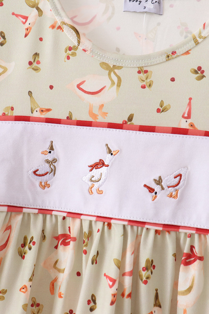 Holiday Goose Girl Embroidery Pants Set Honeydew