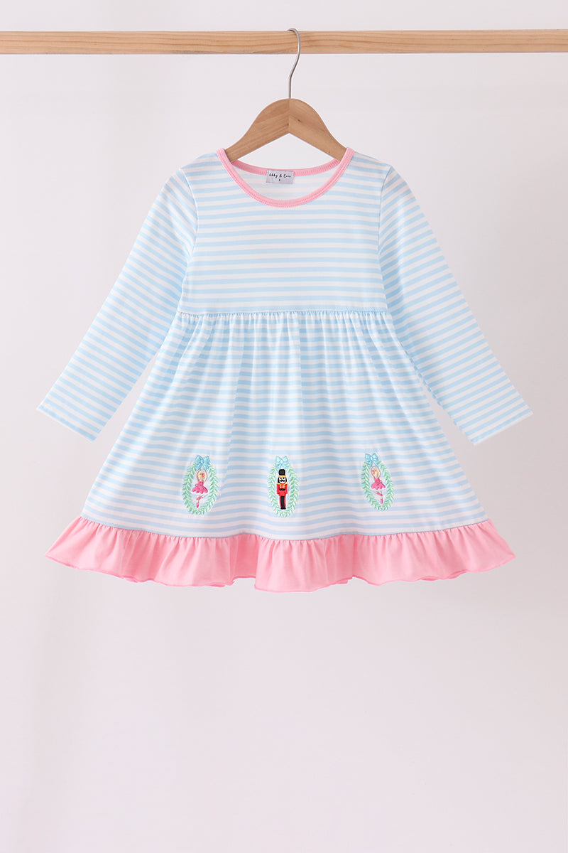 Blue Stripe Nutcracker Embroidery Ruffle Dress southernsweetpea