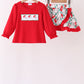 Red Santa Embroidery Girl Ruffle Skort Set Honeydew