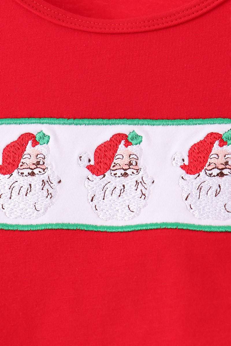 Red Santa Embroidery Girl Ruffle Skort Set Honeydew