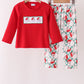 Red Santa Embroidery Boy Pants Set Honeydew