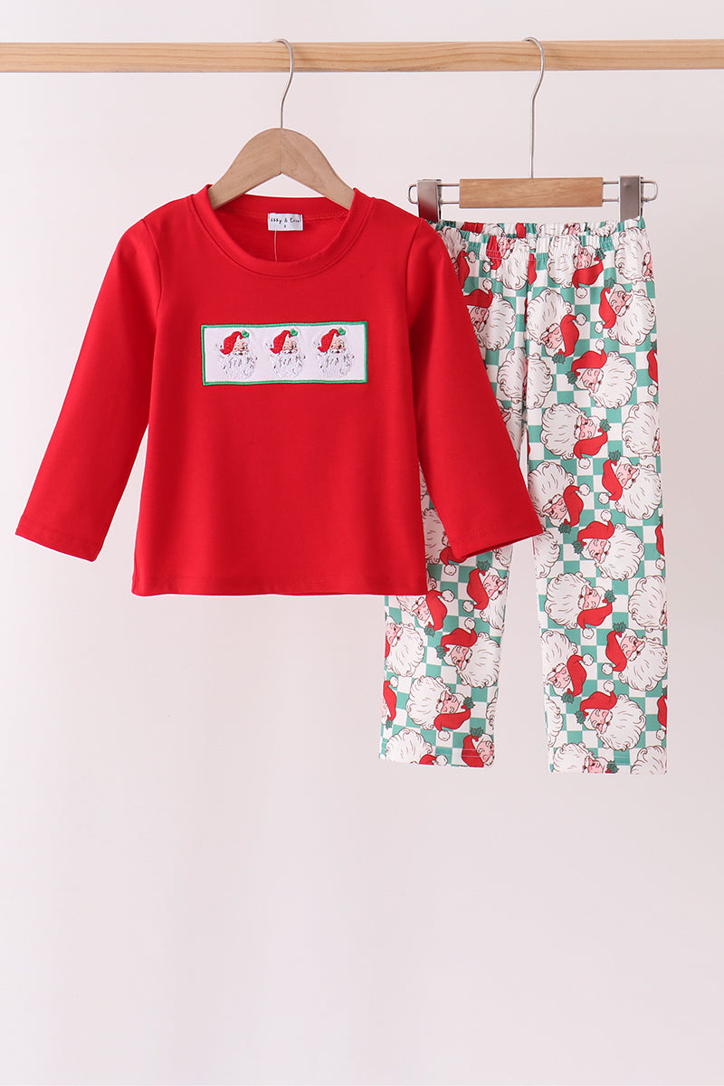 Red Santa Embroidery Boy Pants Set Honeydew