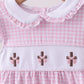 Pink Cross Embroidery Gingham Ruffle Dress Honeydew