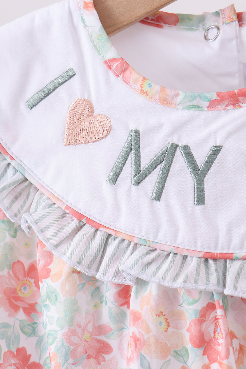 Premium Floral I Love My Mom Embroidery Dress Honeydew
