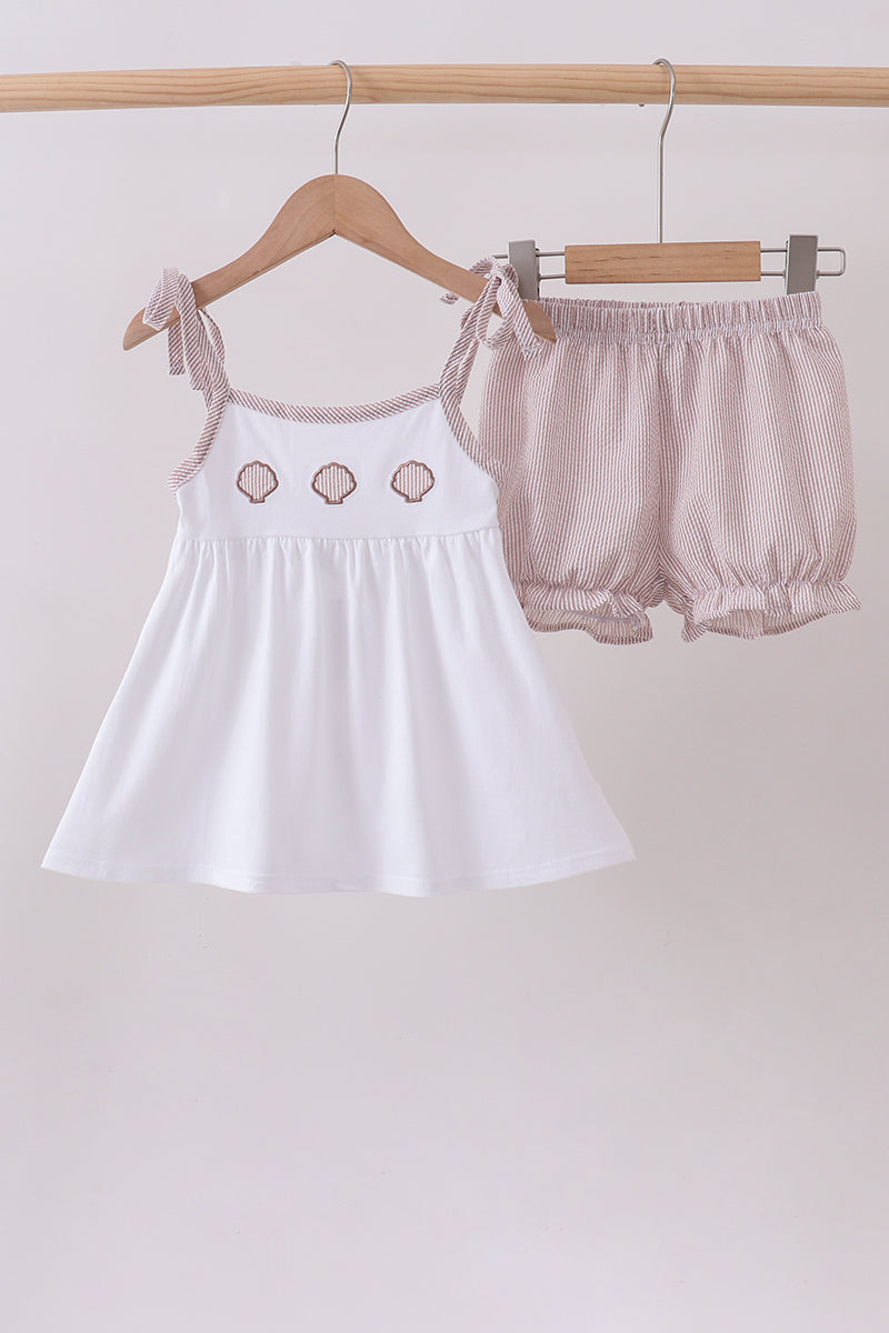 Ivory Shell Embroidery Bloomer Set Honeydew
