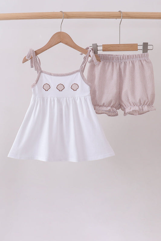 Ivory Shell Embroidery Bloomer Set Honeydew