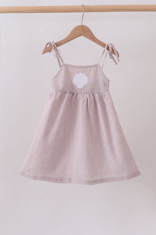 Latte Stripe Shell Applique Dress Honeydew