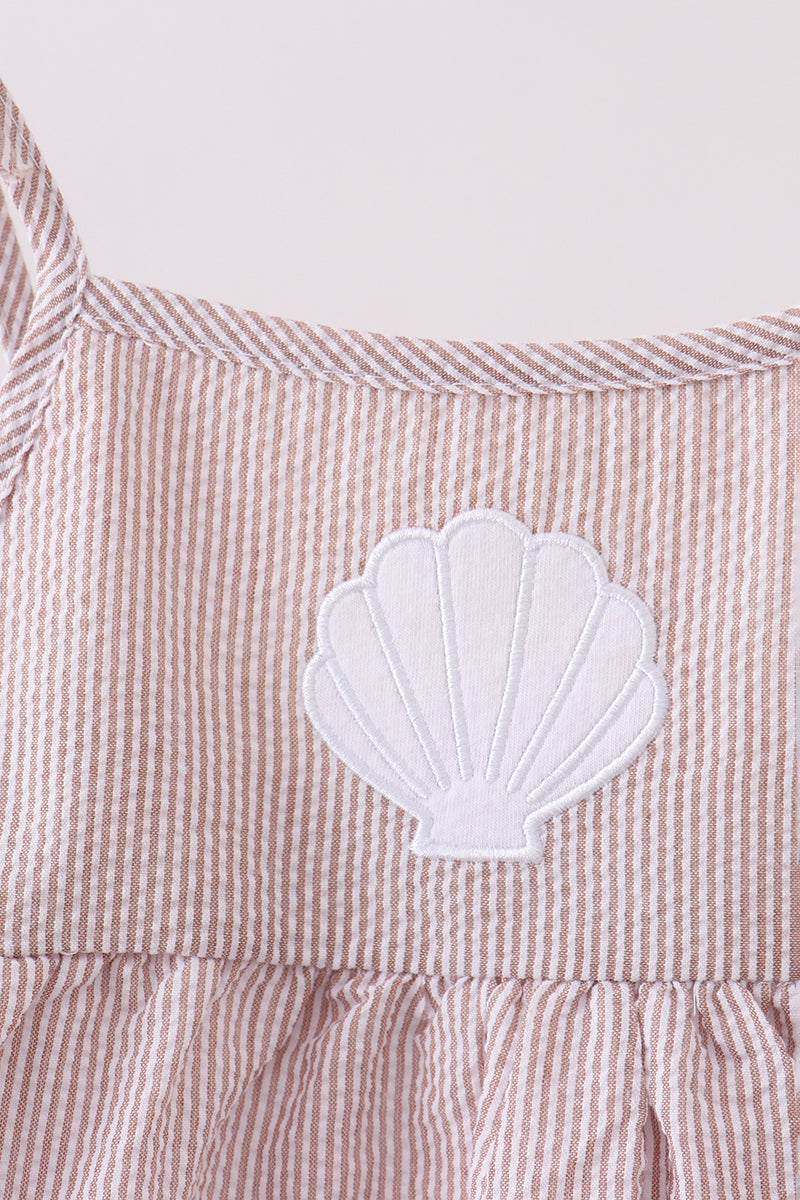 Latte Stripe Shell Applique Dress Honeydew