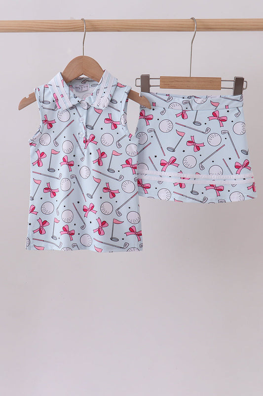 Blue Golf Bow Print Skort Set Honeydew