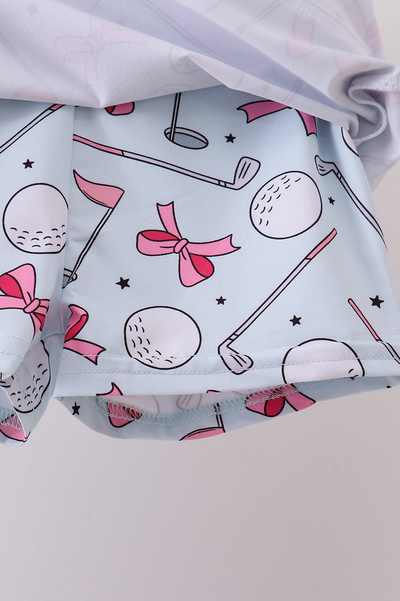 Blue Golf Bow Print Skort Set Honeydew