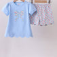 Blue Bow Applique Floral Shorts Set Honeydew