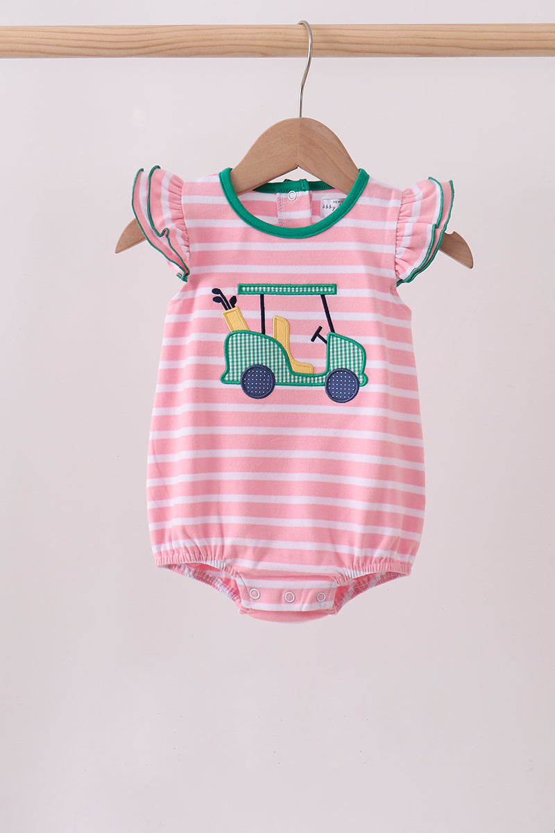 Pink Golf Cart Applique Stripe Ruffle Bubble Honeydew