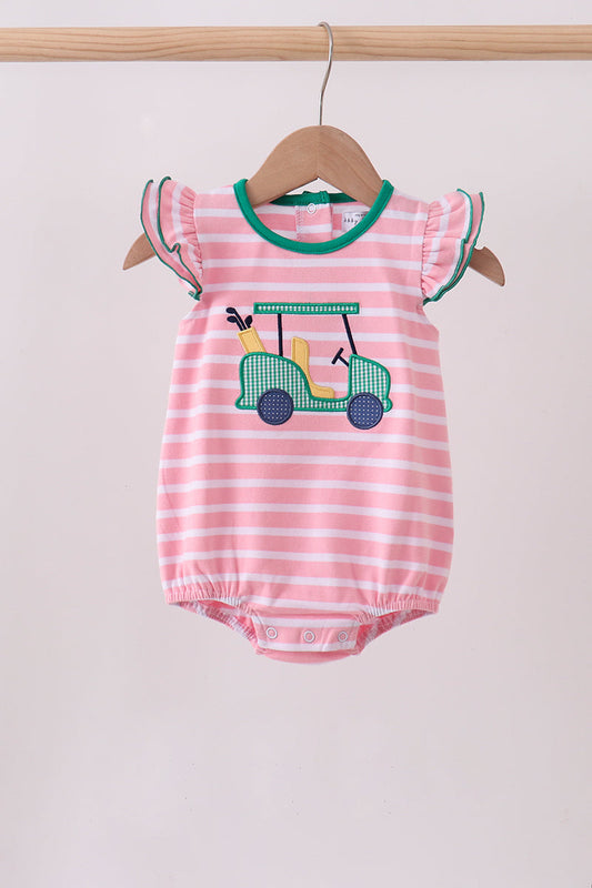Pink Golf Cart Applique Stripe Ruffle Bubble Honeydew