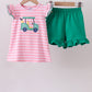 Pink Golf cart Applique Stripe Ruffle Shorts Set Honeydew