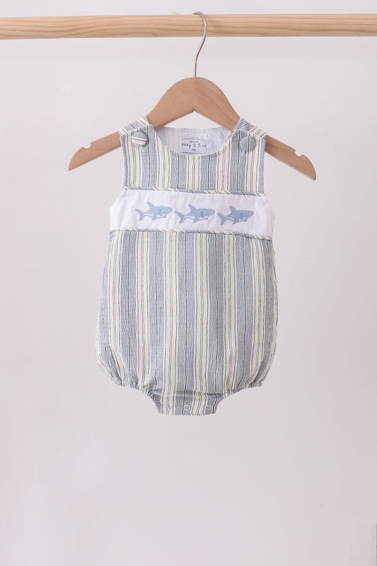 Blue Stripe Shark Embroidery Bubble Honeydew