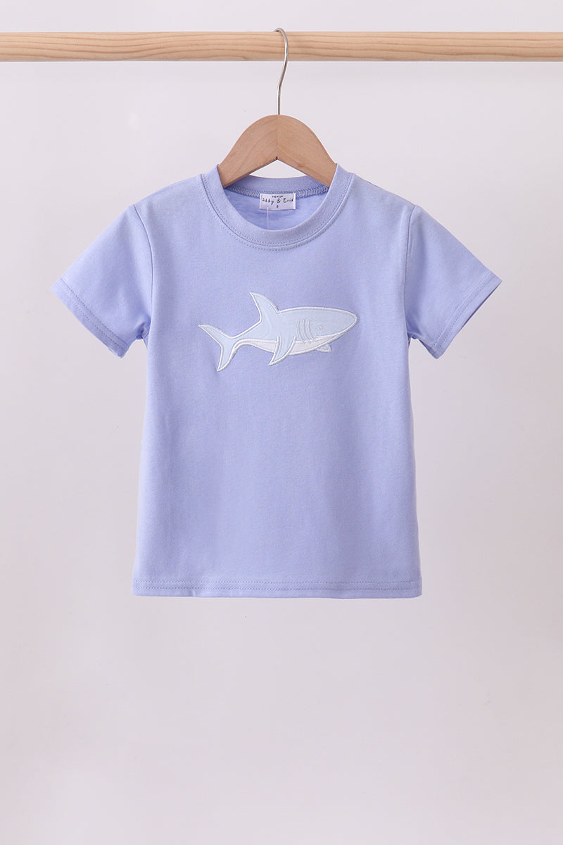 Blue Shark Embroidery Top Honeydew
