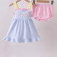 Blue Ball Embroidery Ruffle Bloomer Set Honeydew