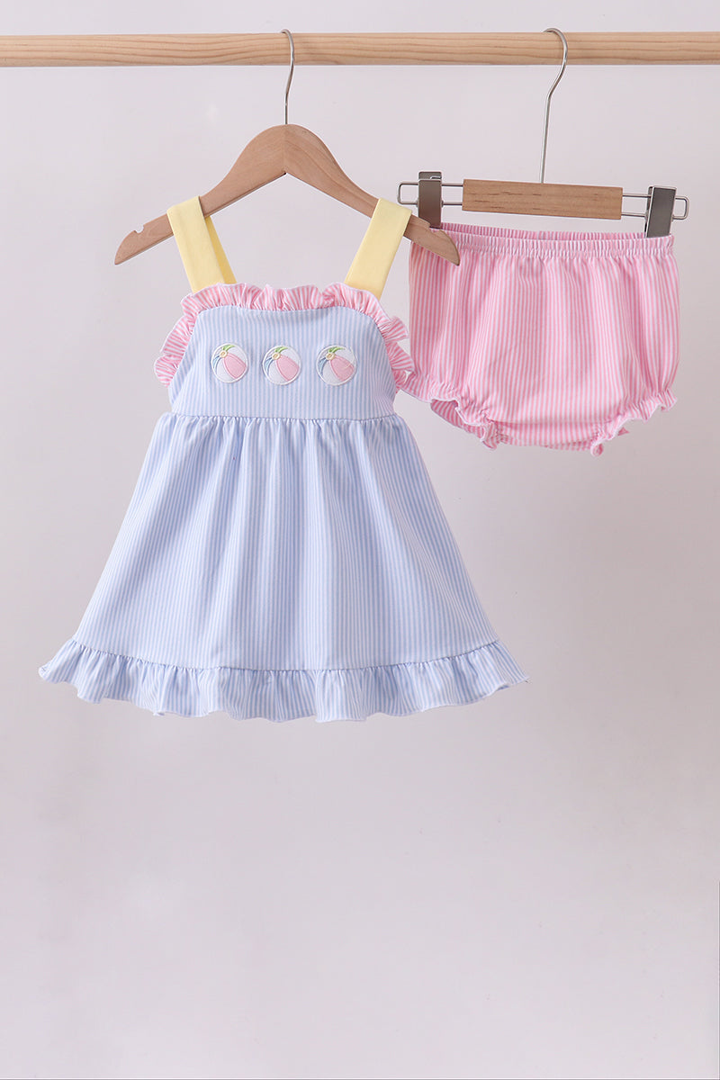 Blue Ball Embroidery Ruffle Bloomer Set Honeydew