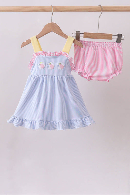 Blue Ball Embroidery Ruffle Bloomer Set Honeydew